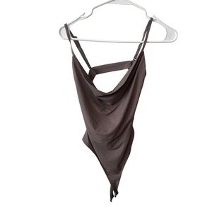 Fashion Nova Womens Cowl Neck Bodysuit Mauve Brown XS Adjustable Straps Thong